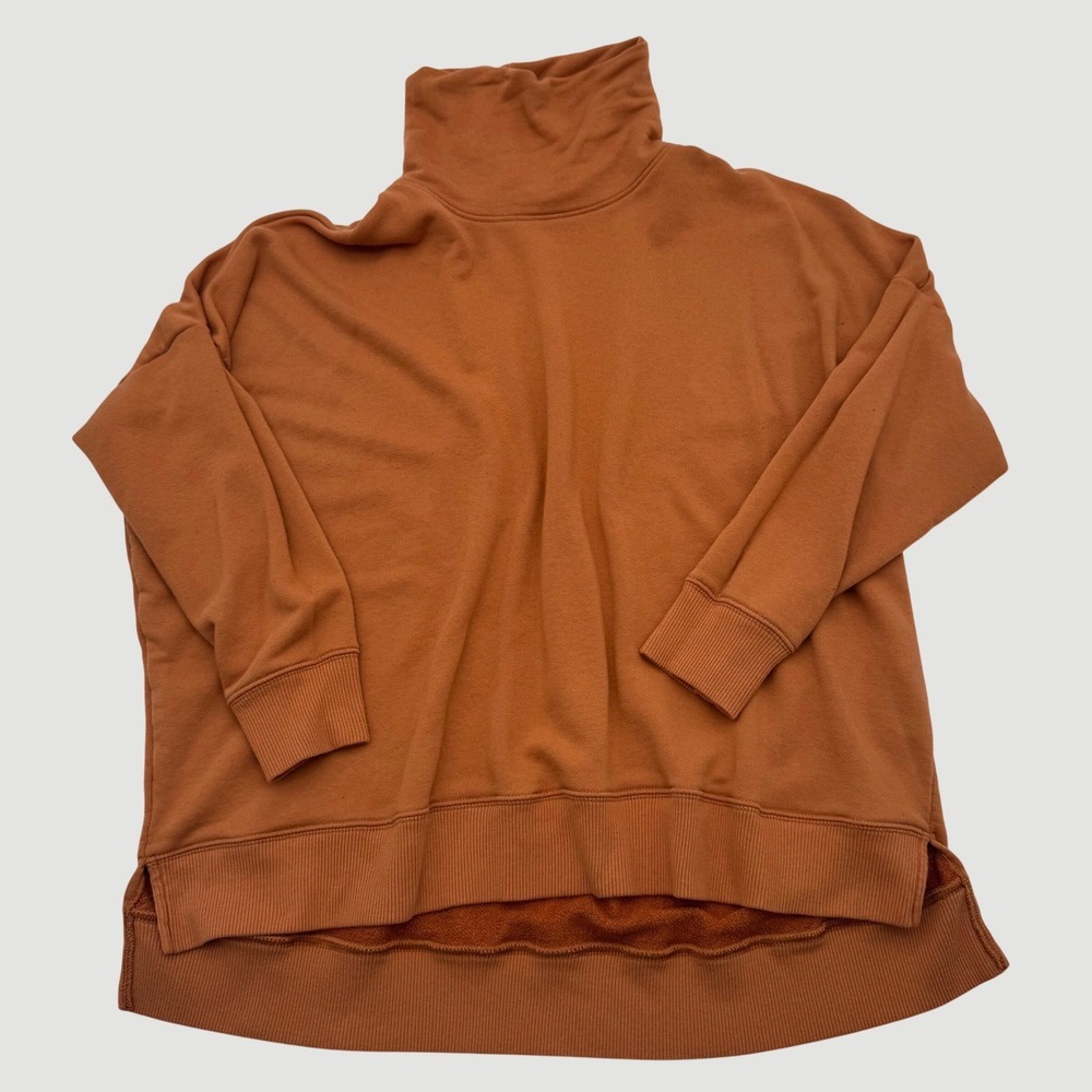 Aerie Womens Oversized Turtleneck Sweatshirt Burnt Orange High Low Hem Large
